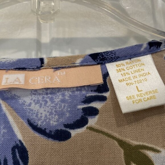 In perfect condition Floral Button-Down Dress with Blue and Tan Accents - Picture 3 of 7